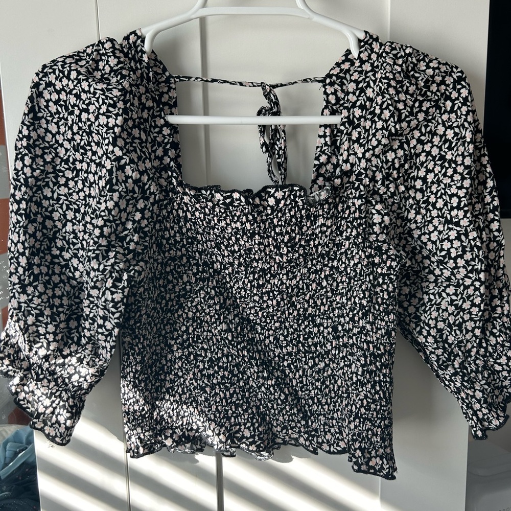 Floral Black and White Women's Top